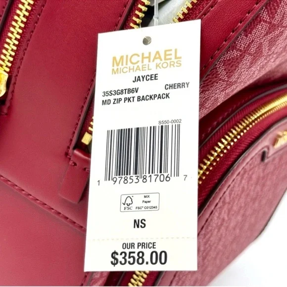 Michael Kors Jaycee Medium Signature Logo Backpack Cherry - Picture 12 of 12
